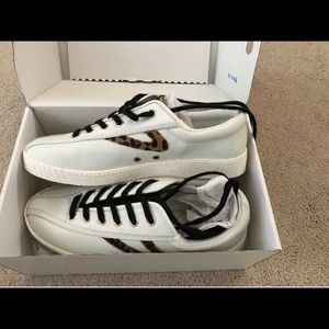 Tretorn white leather cheetah sneakers size 8
